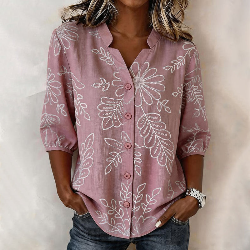 Vintage Leaf Print Blouse