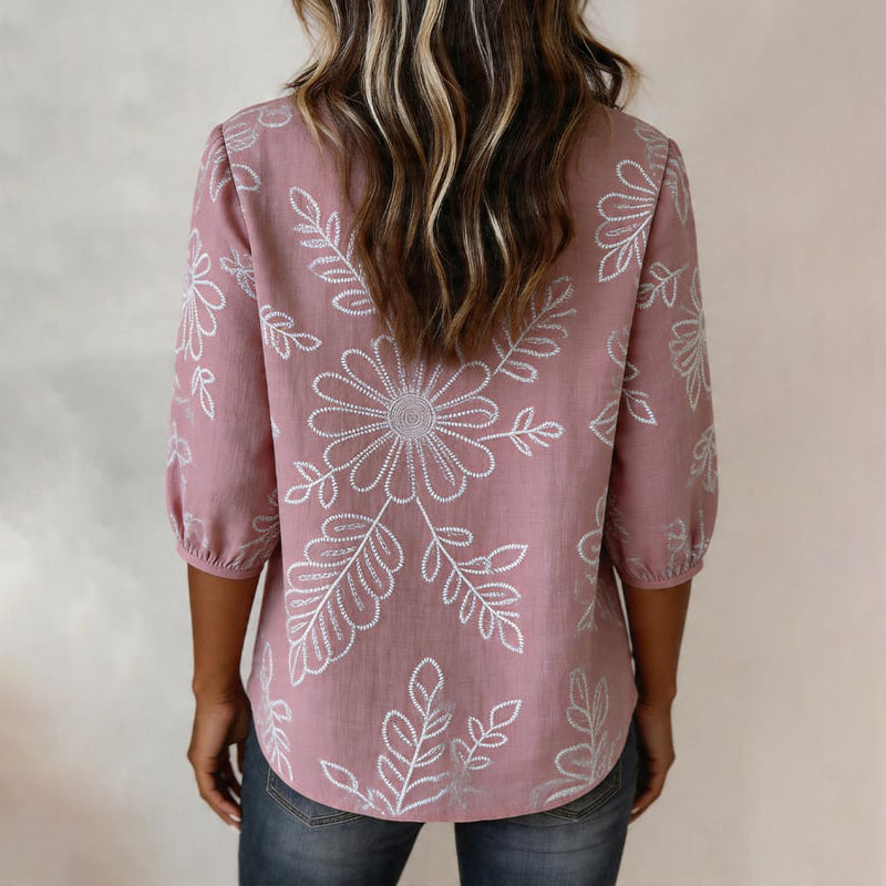 Vintage Leaf Print Blouse