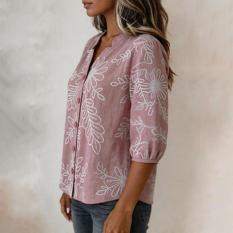 Vintage Leaf Print Blouse