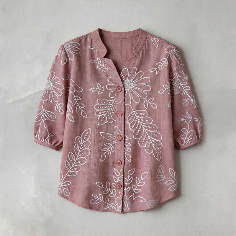 Vintage Leaf Print Blouse