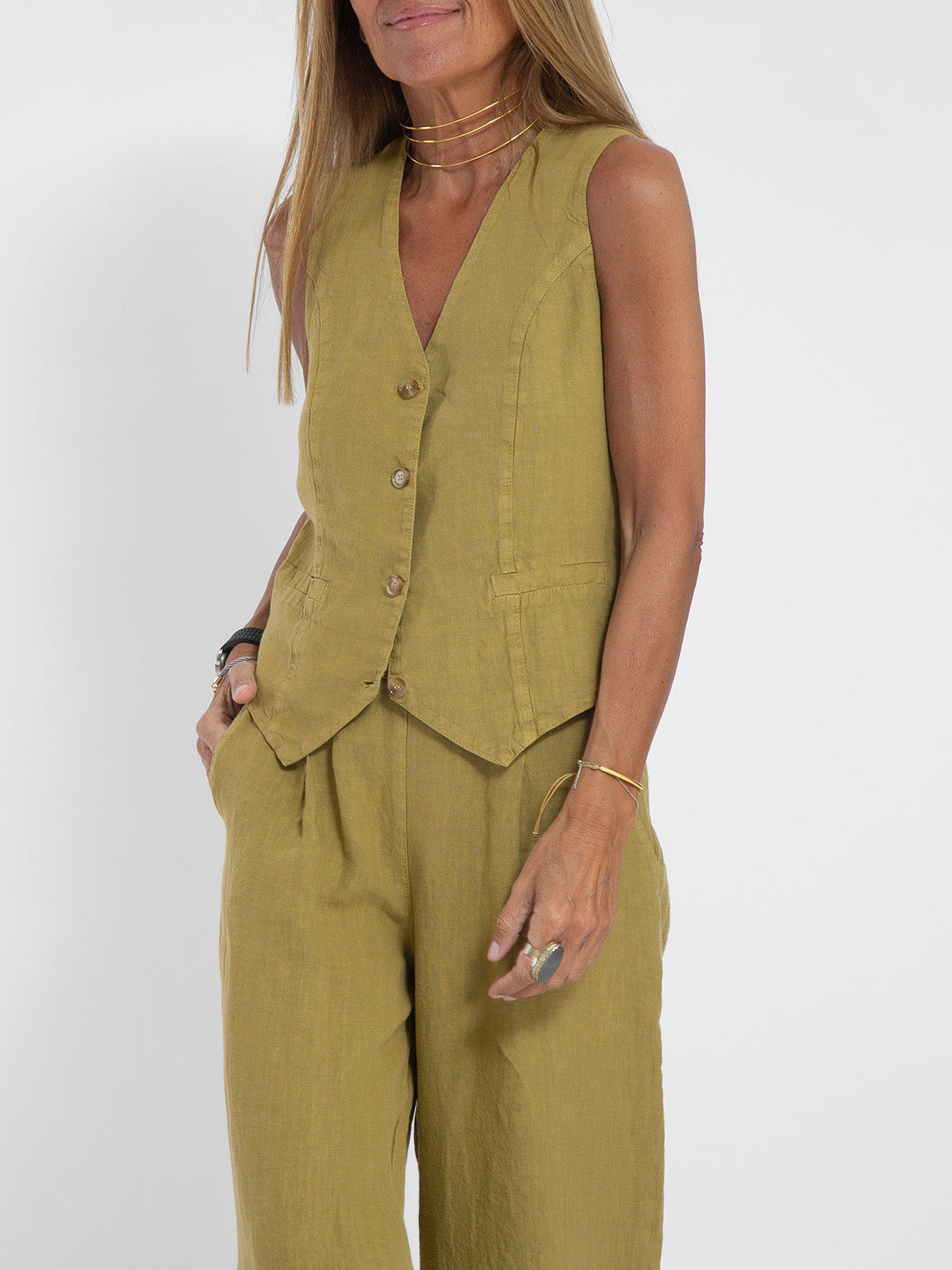AIRA | Buttoned Vest & Wide-Leg Set