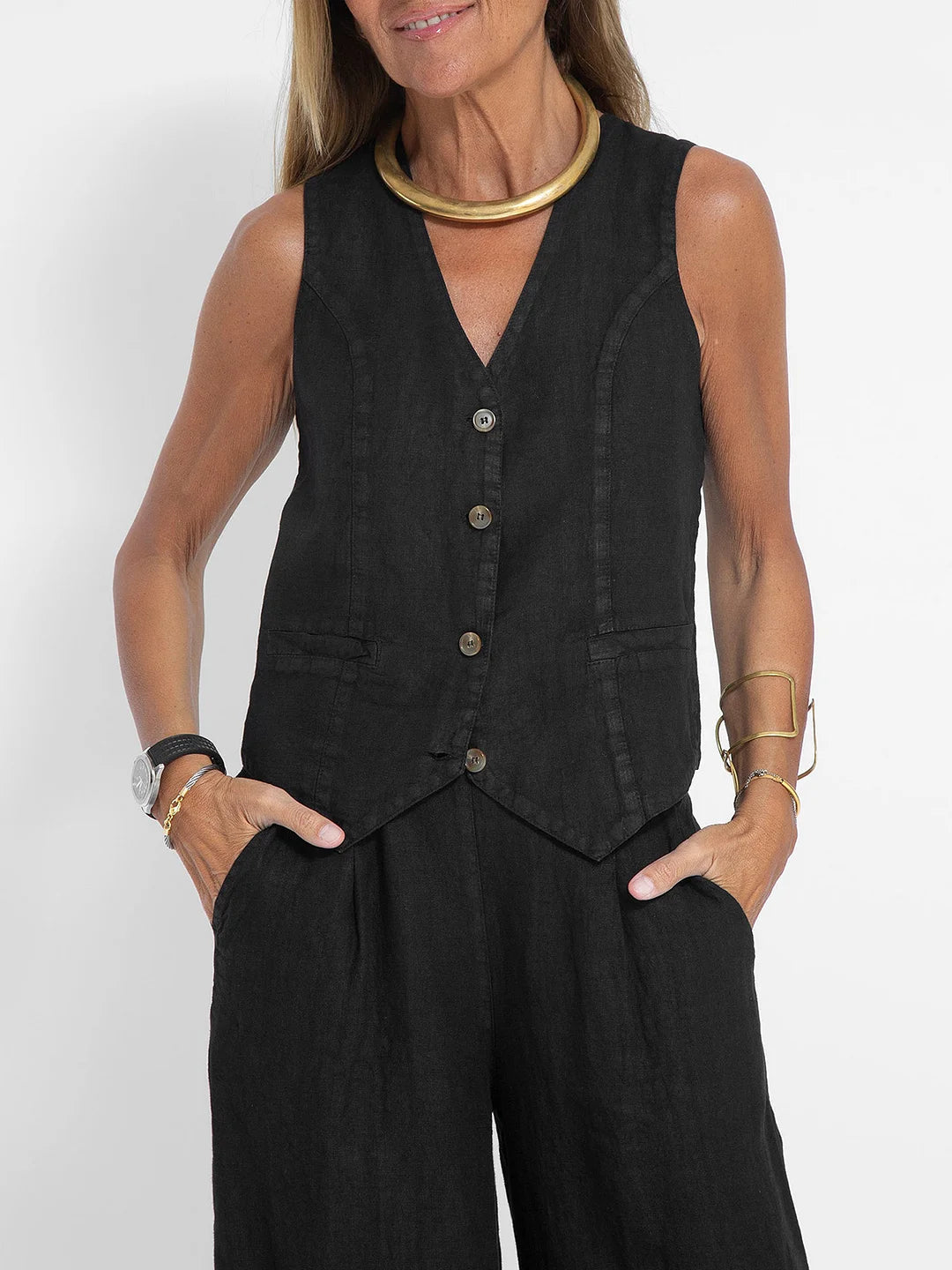 AIRA | Buttoned Vest & Wide-Leg Set