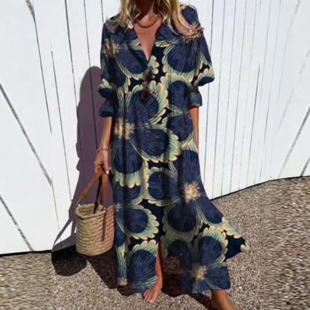 Lila | Printed Button-Down Maxi Dress