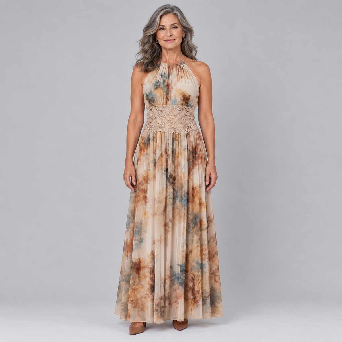 Seraphina | Watercolour Halter Maxi Dress