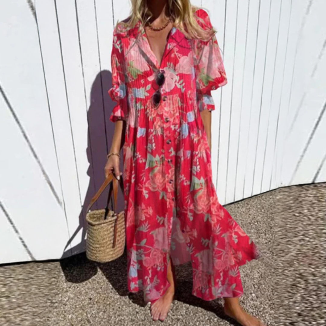 Lila | Printed Button-Down Maxi Dress
