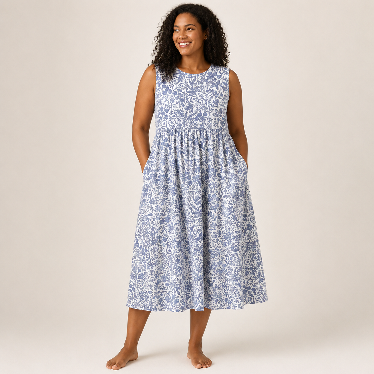 Eden Blue Floral Midi Dress