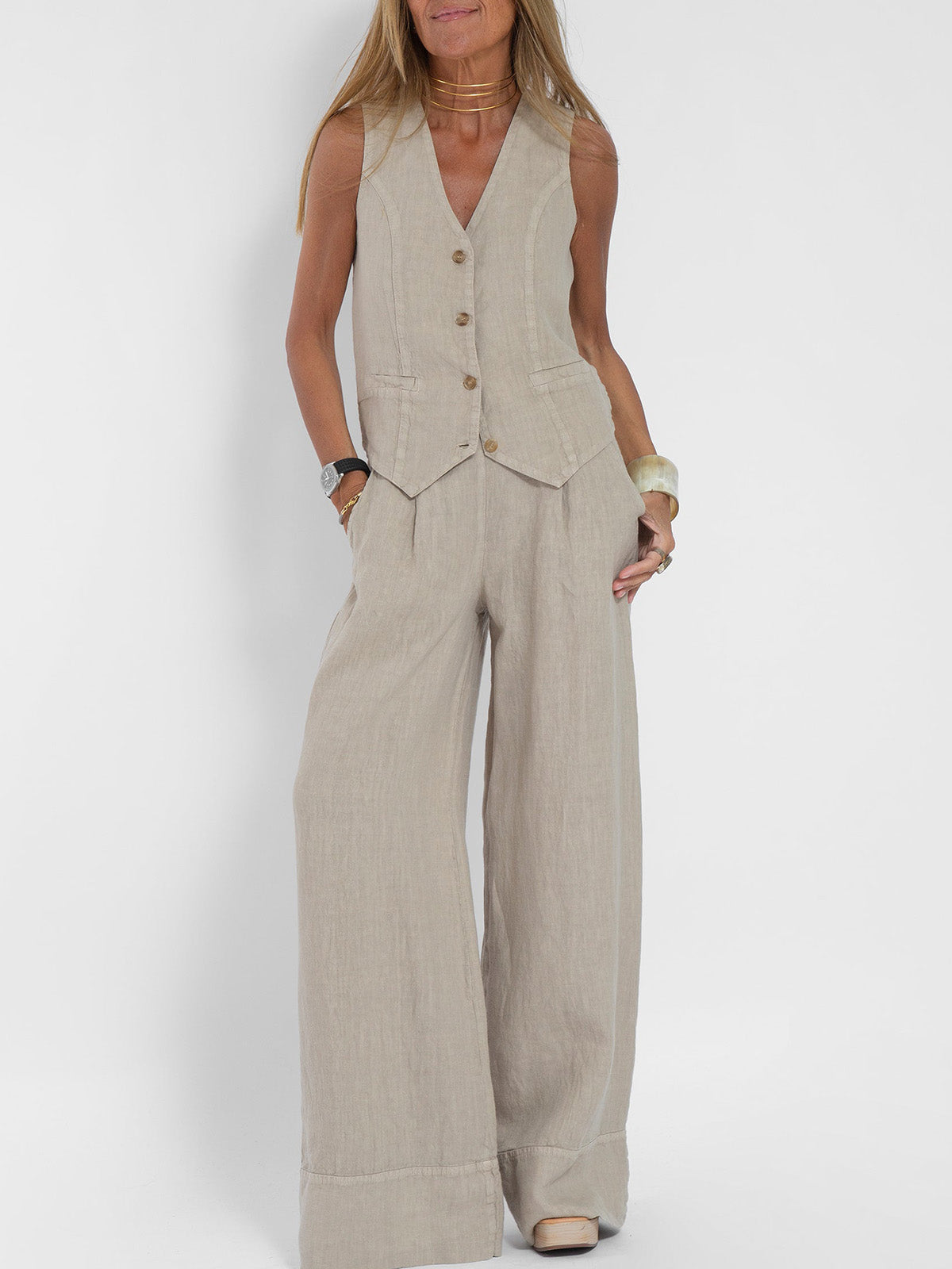 AIRA | Buttoned Vest & Wide-Leg Set