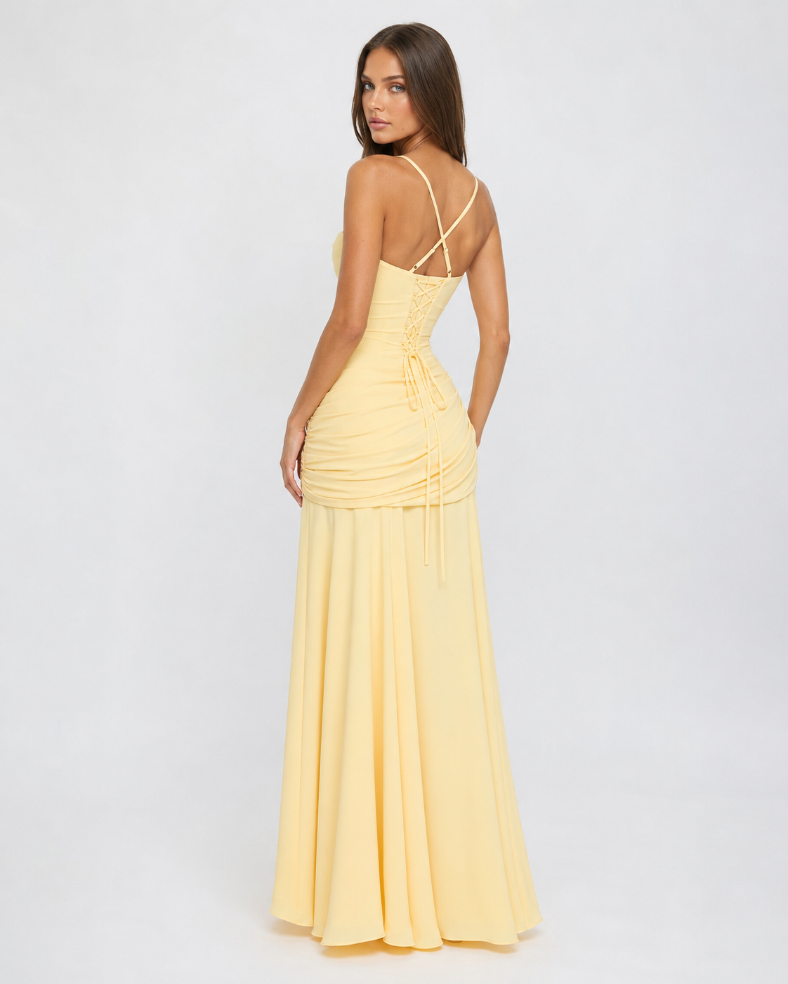 Enie | Ruched Square Neck Maxi Dress