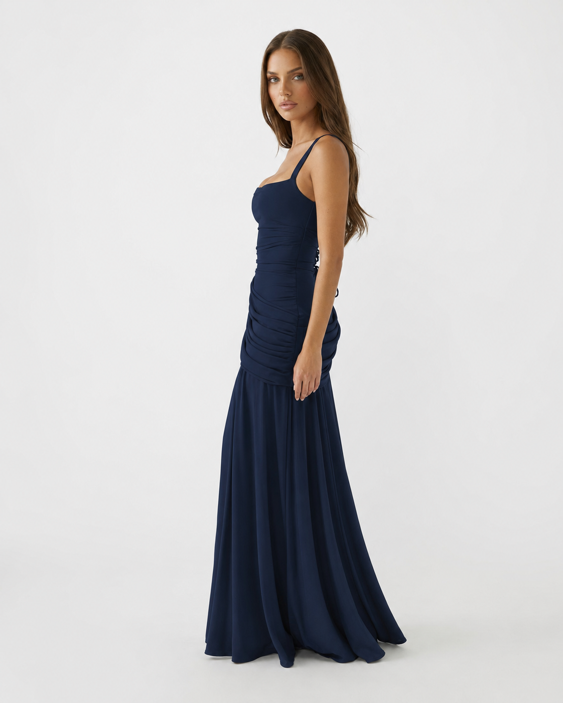 Enie | Ruched Square Neck Maxi Dress