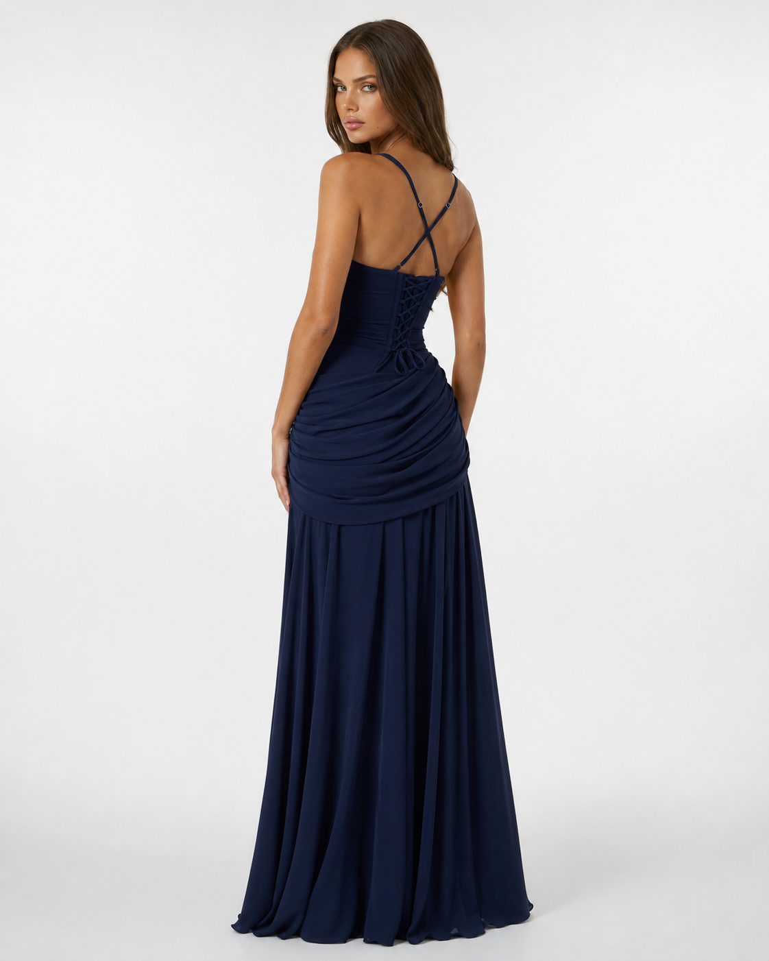 Enie | Ruched Square Neck Maxi Dress