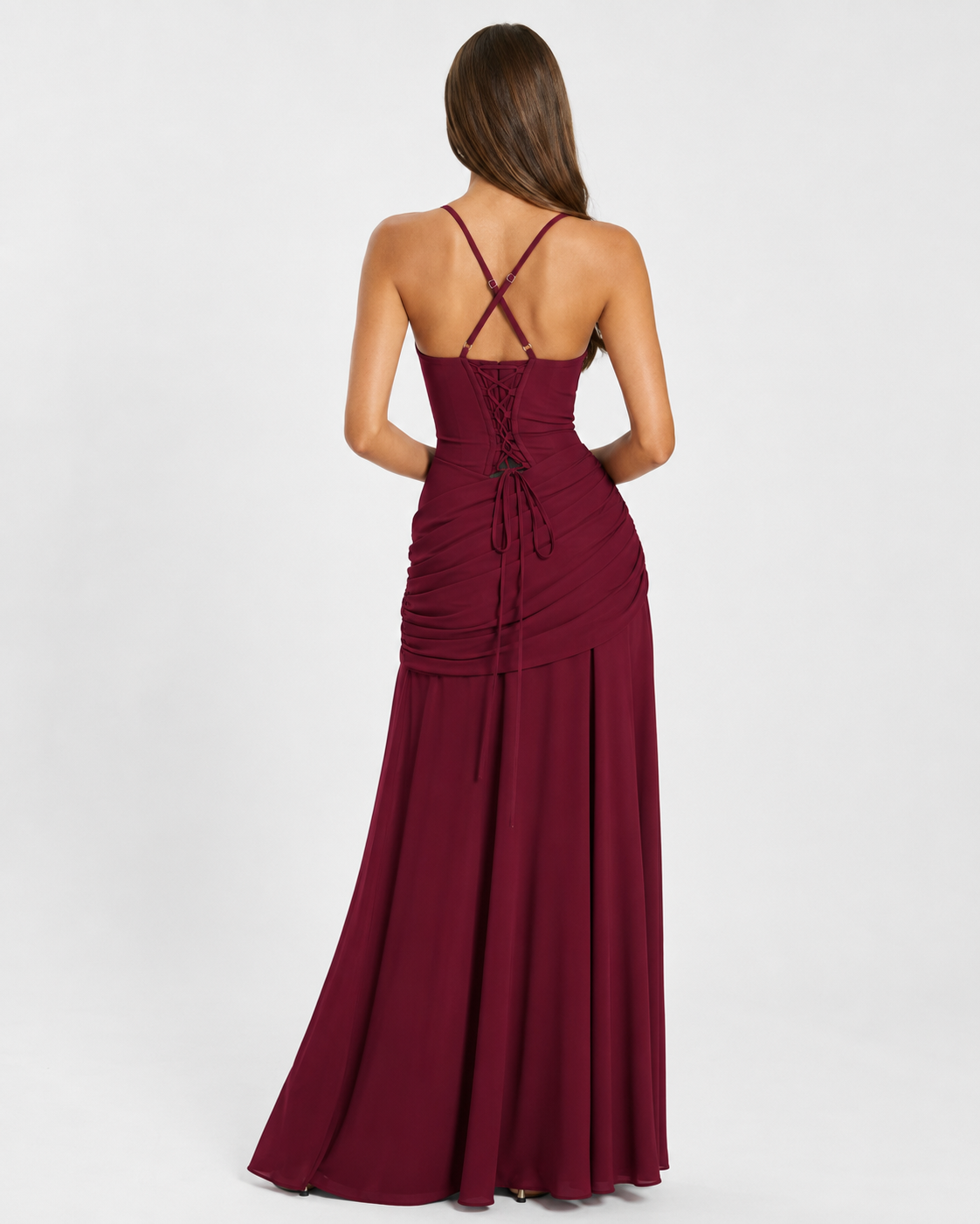 Enie | Ruched Square Neck Maxi Dress
