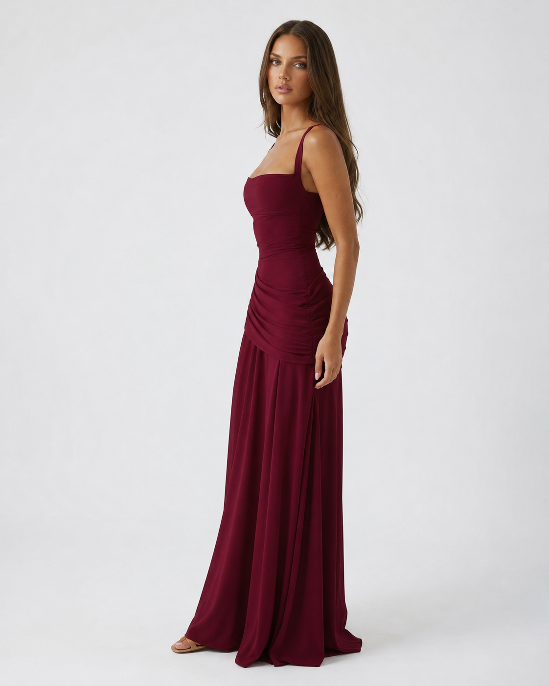 Enie | Ruched Square Neck Maxi Dress