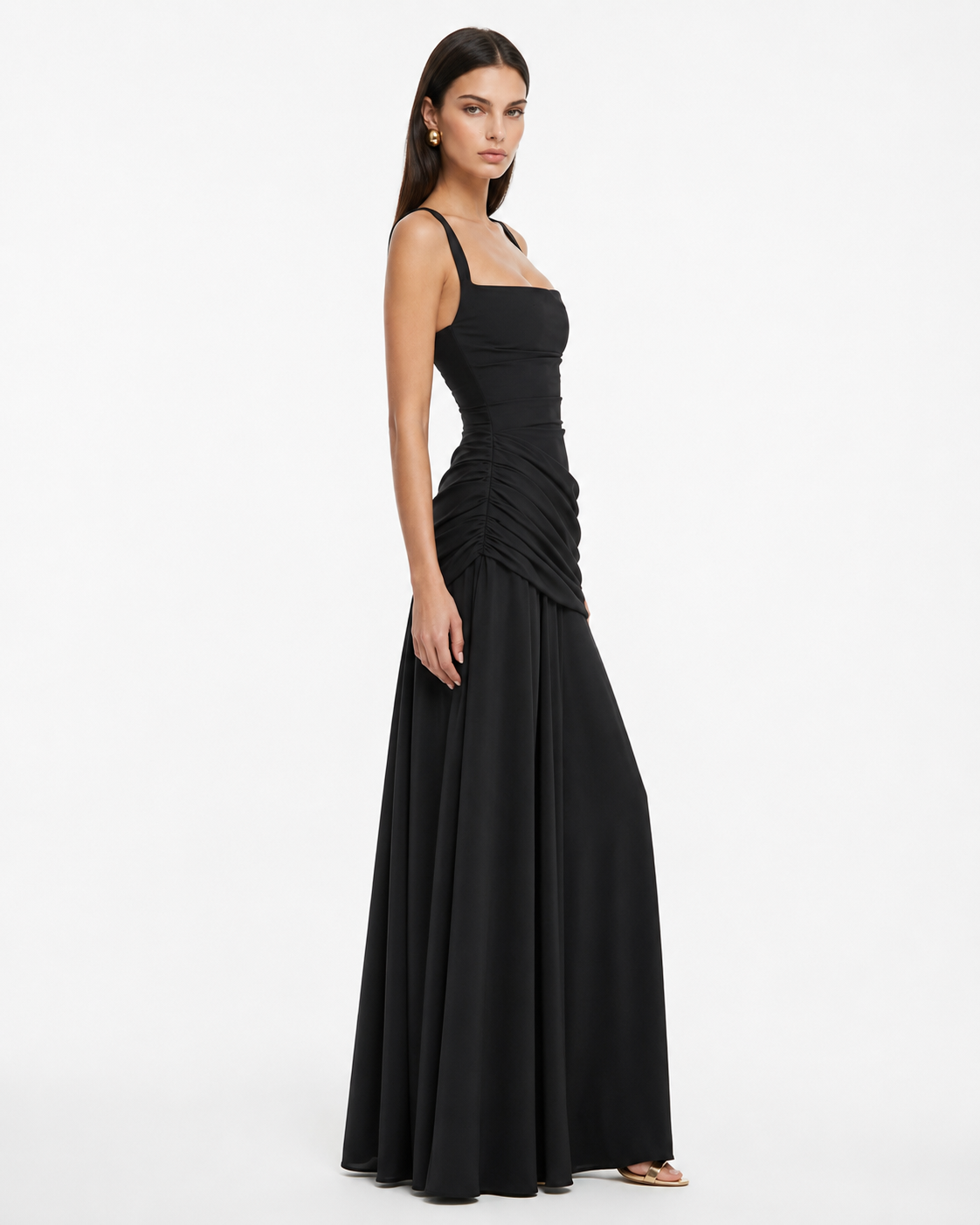 Enie | Ruched Square Neck Maxi Dress