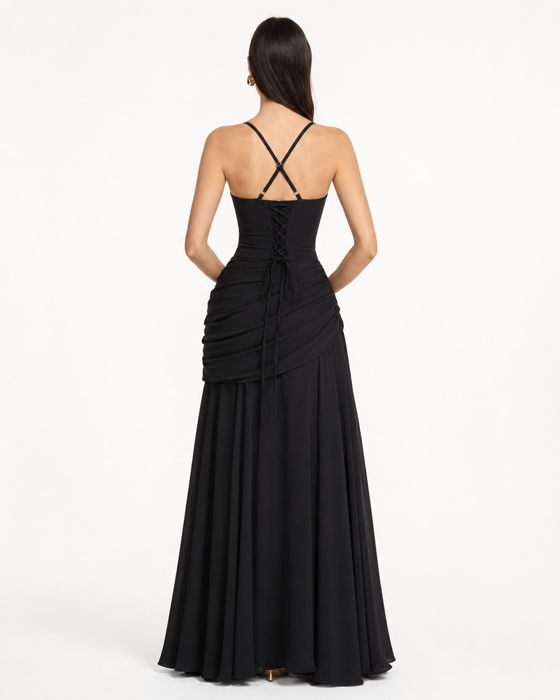 Enie | Ruched Square Neck Maxi Dress