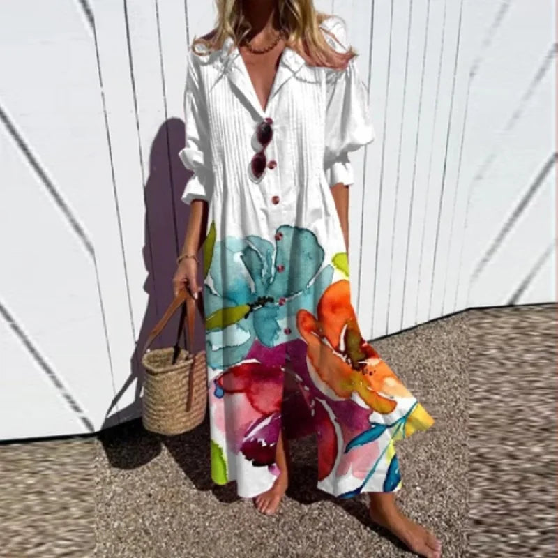 Lila | Printed Button-Down Maxi Dress