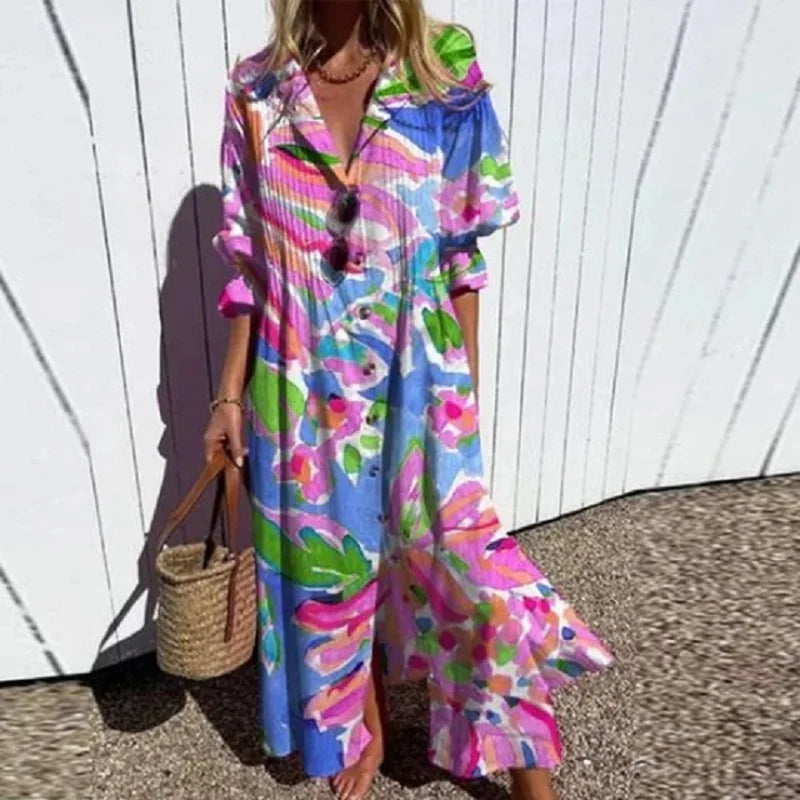 Lila | Printed Button-Down Maxi Dress