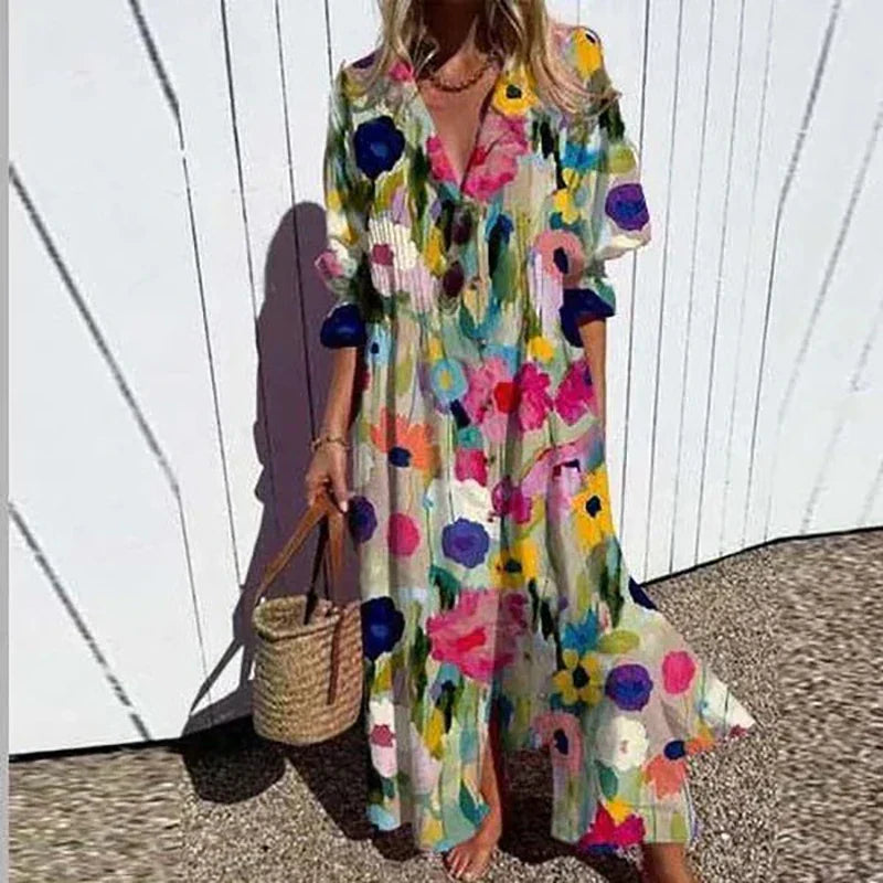 Lila | Printed Button-Down Maxi Dress
