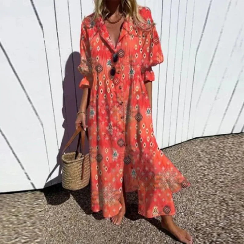 Lila | Printed Button-Down Maxi Dress