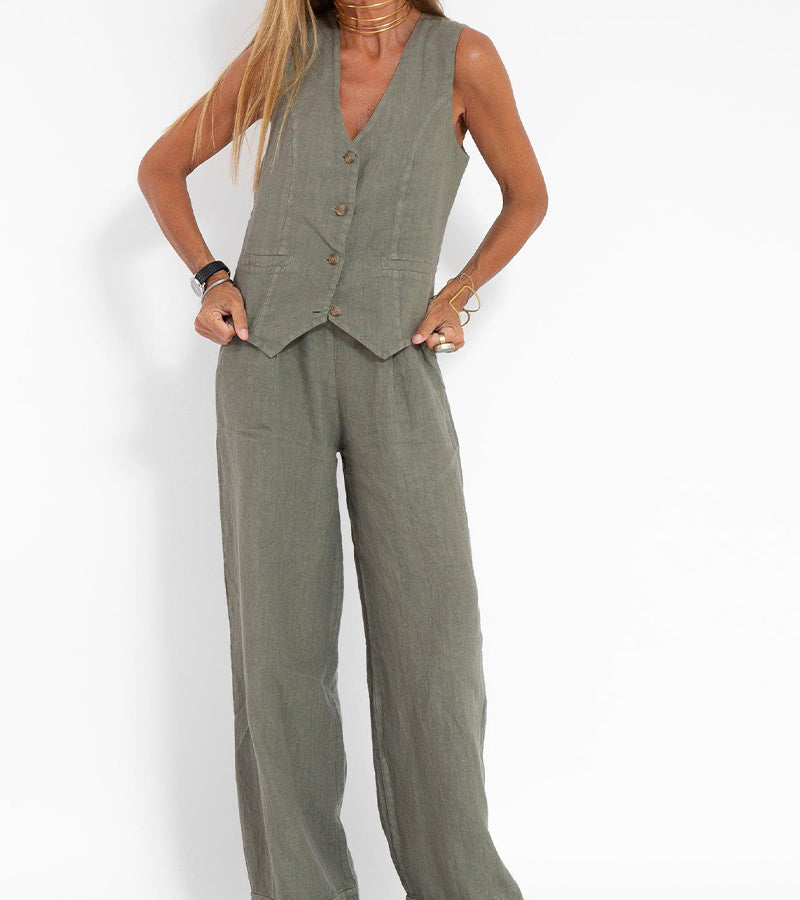 AIRA | Buttoned Vest & Wide-Leg Set