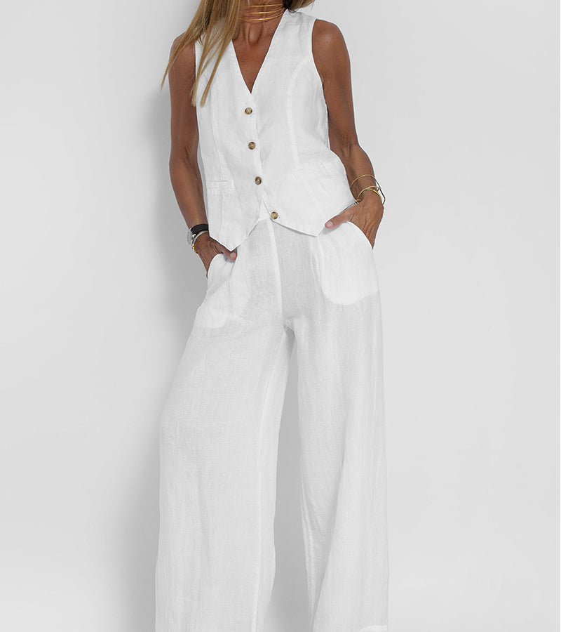 AIRA | Buttoned Vest & Wide-Leg Set