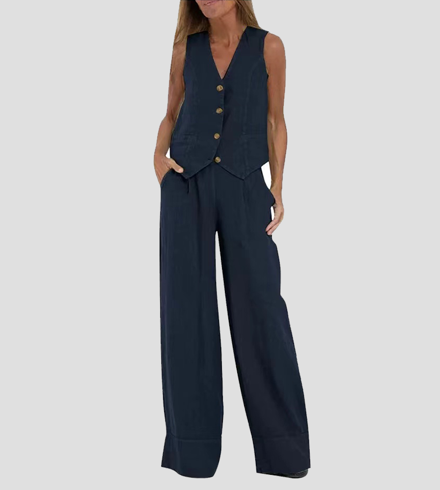AIRA | Buttoned Vest & Wide-Leg Set