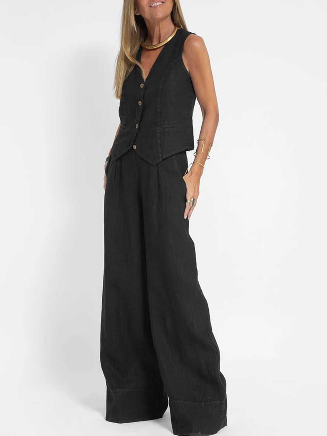 AIRA | Buttoned Vest & Wide-Leg Set