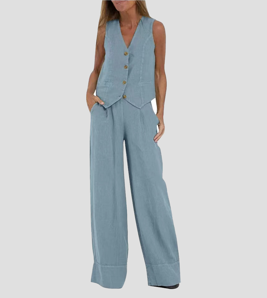 AIRA | Buttoned Vest & Wide-Leg Set
