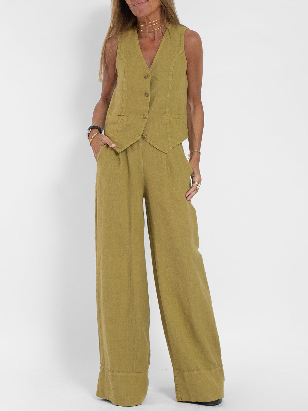 AIRA | Buttoned Vest & Wide-Leg Set