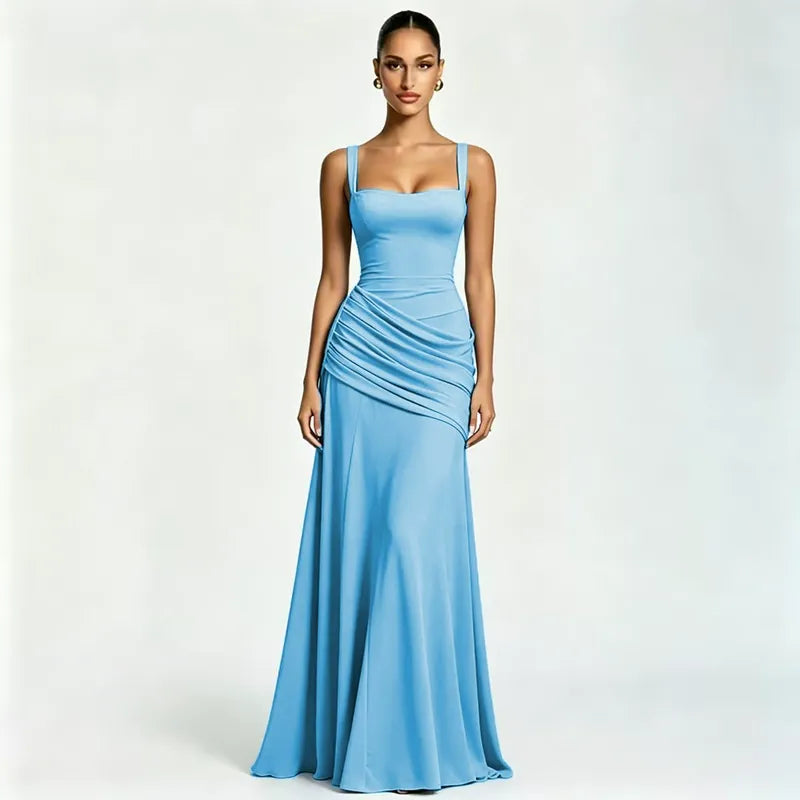 Enie | Ruched Square Neck Maxi Dress