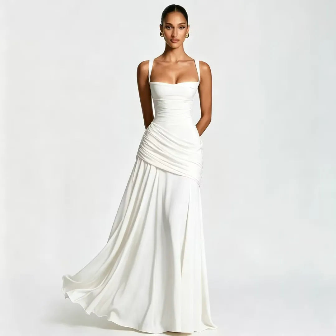 Enie | Ruched Square Neck Maxi Dress