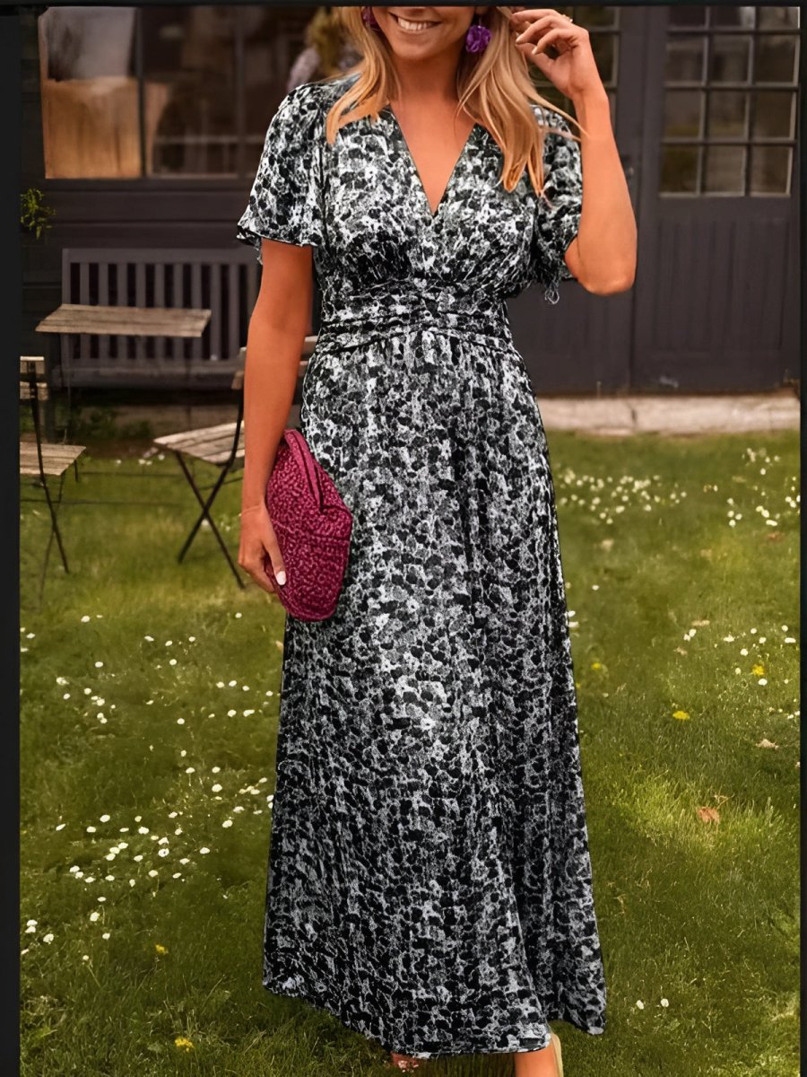 Tova | Women's V-Neck Floral Short Sleeve Maxi Dress