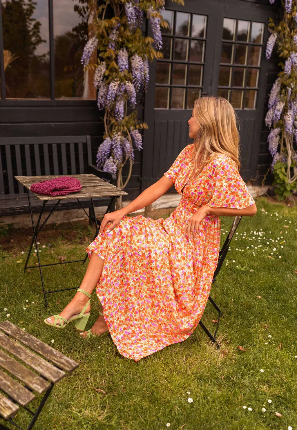 Tova | Women's V-Neck Floral Short Sleeve Maxi Dress