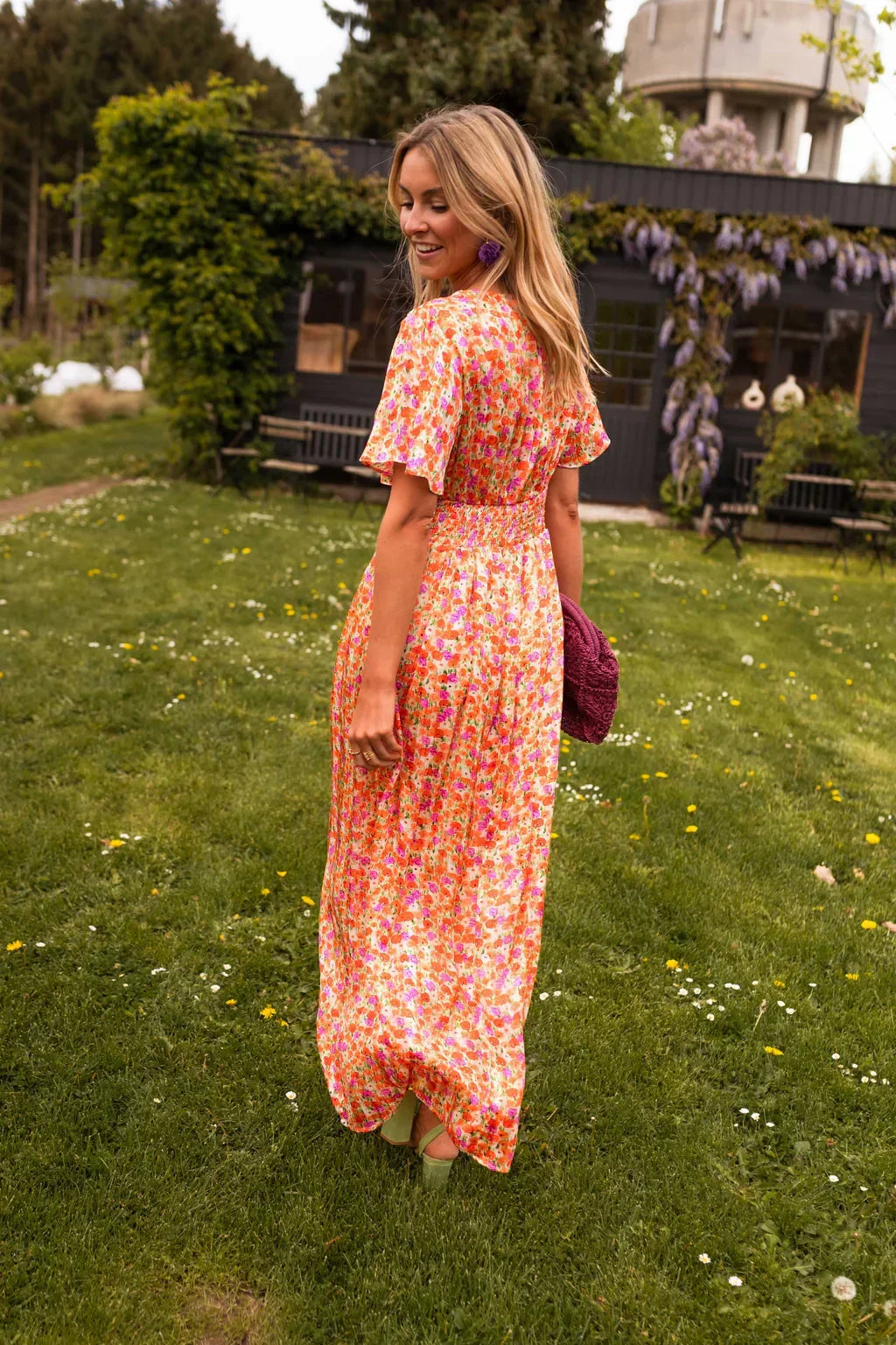 Tova | Women's V-Neck Floral Short Sleeve Maxi Dress