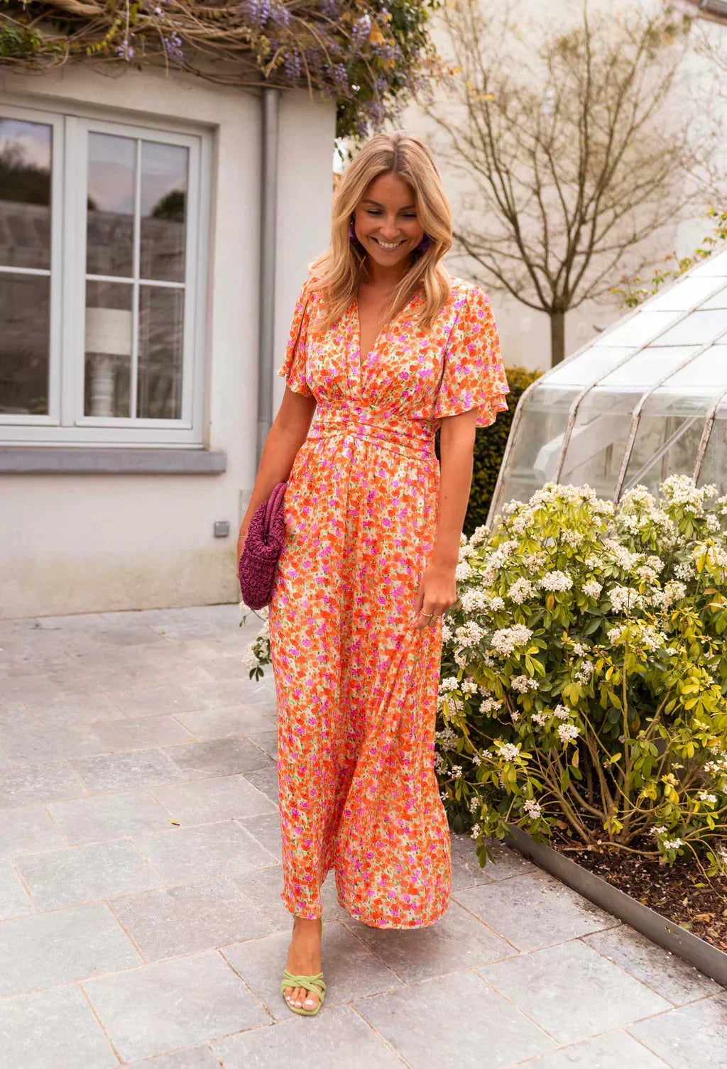 Tova | Women's V-Neck Floral Short Sleeve Maxi Dress