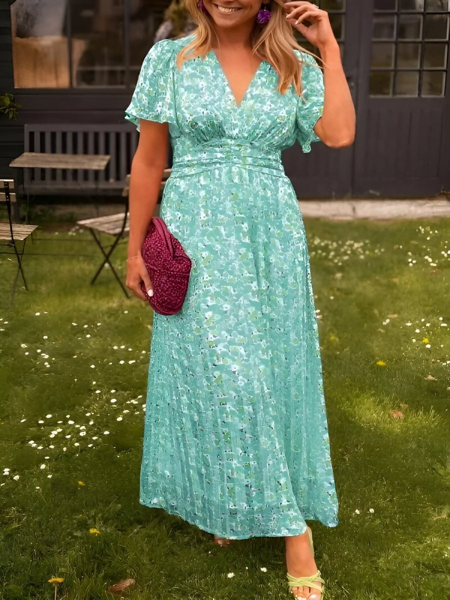 Tova | Women's V-Neck Floral Short Sleeve Maxi Dress