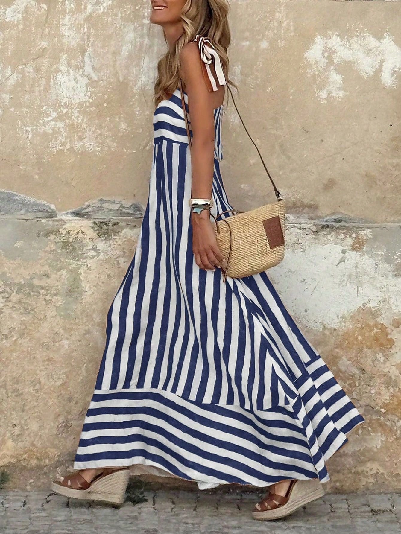 Olivia | Women's Striped Tie-Strap Flared